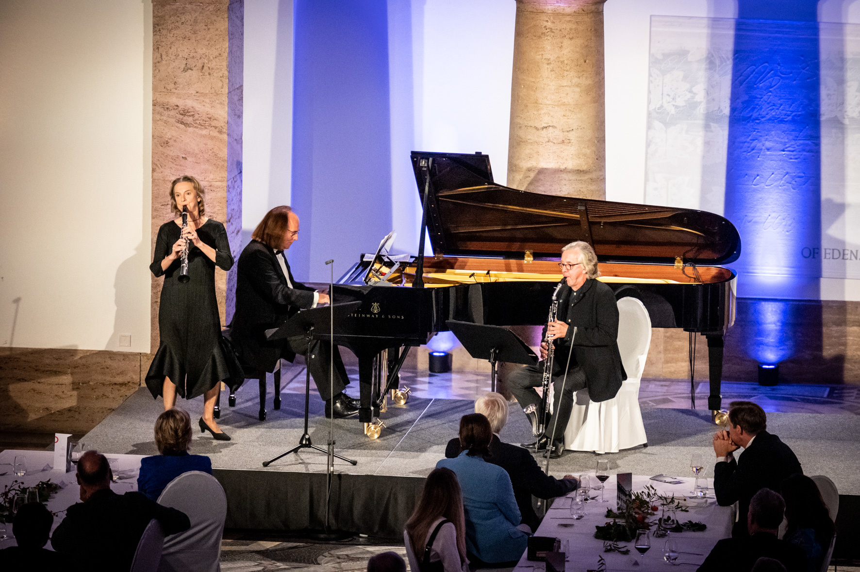 70. Jahrestagung 2021: Sabine Meyer (Klarinette), Reiner Wehle (Bassetthorn), Konrad Elser (Klavier), Mosaikhalle, Siemens AG, Berlin © Kulturkreis/Schwickerath/Talinski - © Kulturkreis/Schwickerath/Talinski
